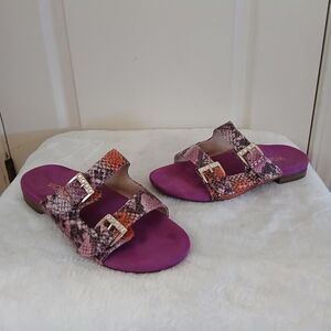 Vionic Czarina snakeskin slide sandals w adjustable rhinestone buckle straps 6